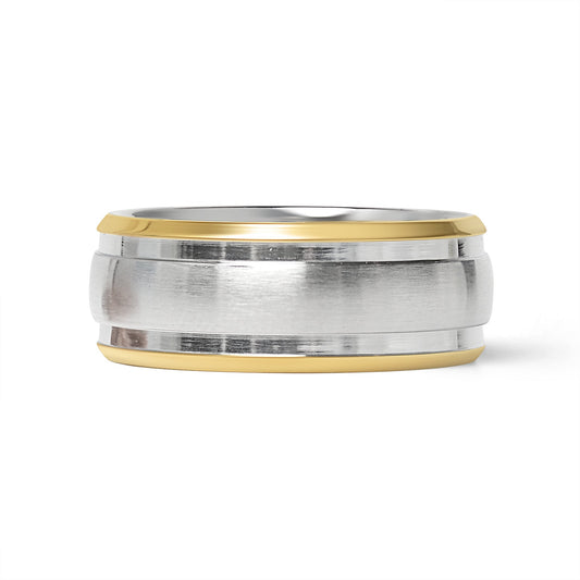 18K Gold PVD Stainless Steel Double Trim Brushed Center Ring