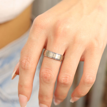 Stainless Steel Blank Ring Brushed Center Grooved Edge