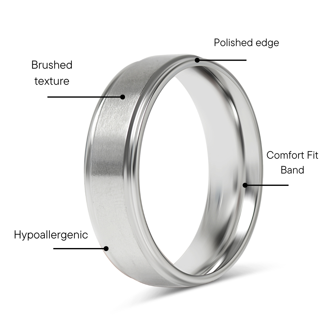 Stainless Steel Blank Ring Brushed Center Grooved Edge