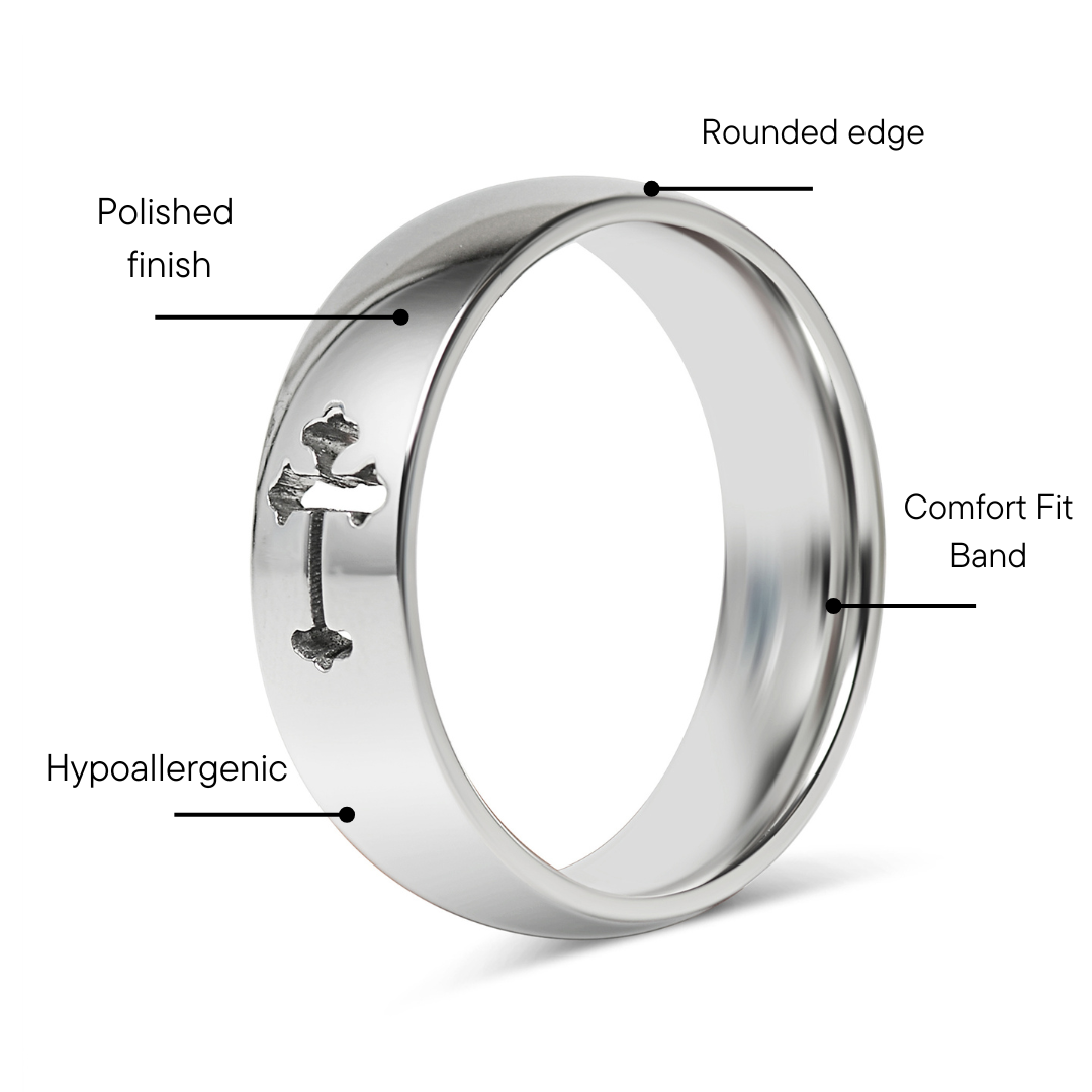 Stainless Steel Cross Cutout Polished Ring