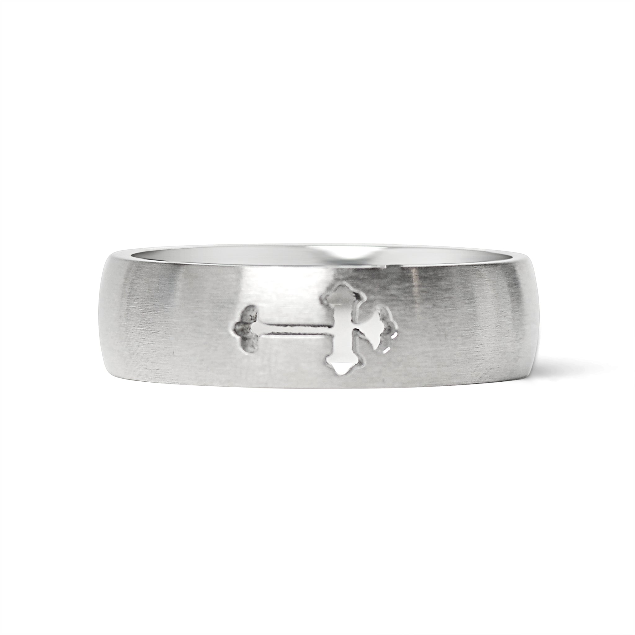 Stainless Steel Cross Cutout Brushed Blank Ring
