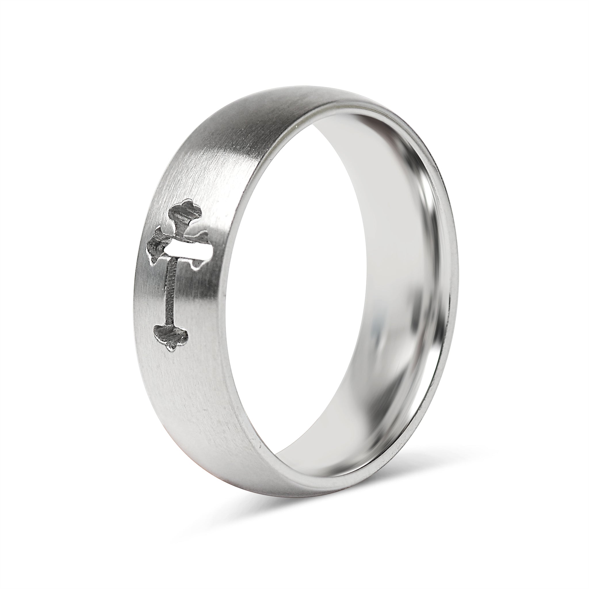 Stainless Steel Cross Cutout Brushed Blank Ring