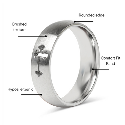 Stainless Steel Cross Cutout Brushed Blank Ring