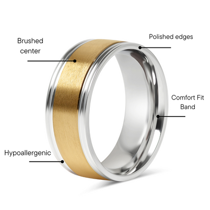 18K Gold PVD Center Stainless Steel Ring