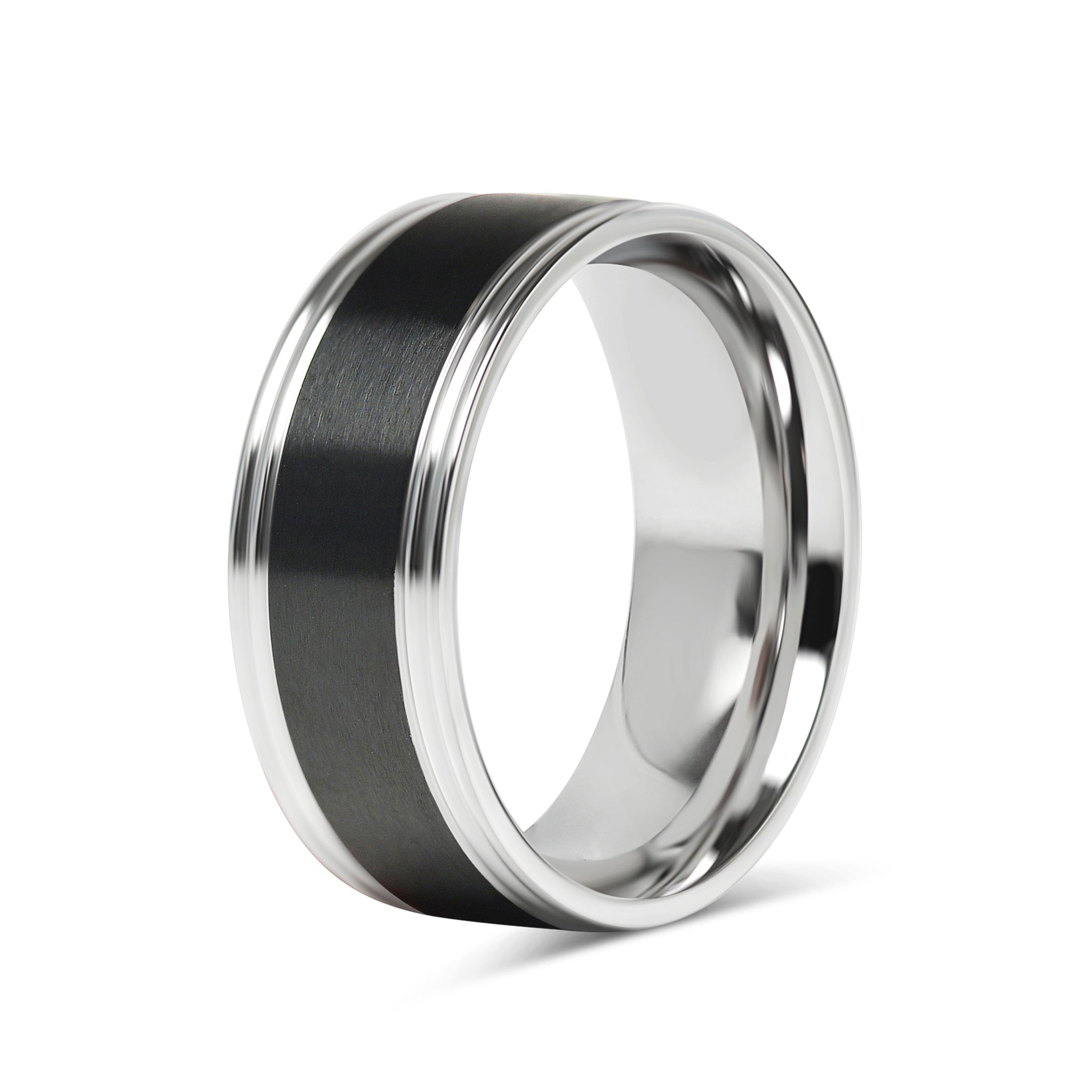 Wholesale Black Center Polished Stainless Steel Ring Stamping Engraving 8mm