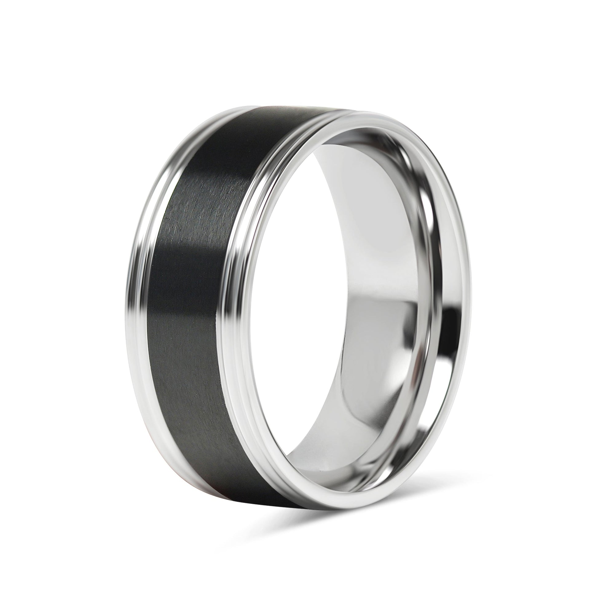 Wholesale Black Center Polished Stainless Steel Ring Stamping Engraving 8mm
