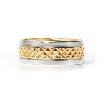 18K Gold PVD Stainless Steel Diamond Pattern Inlay with Polished Trim Ring