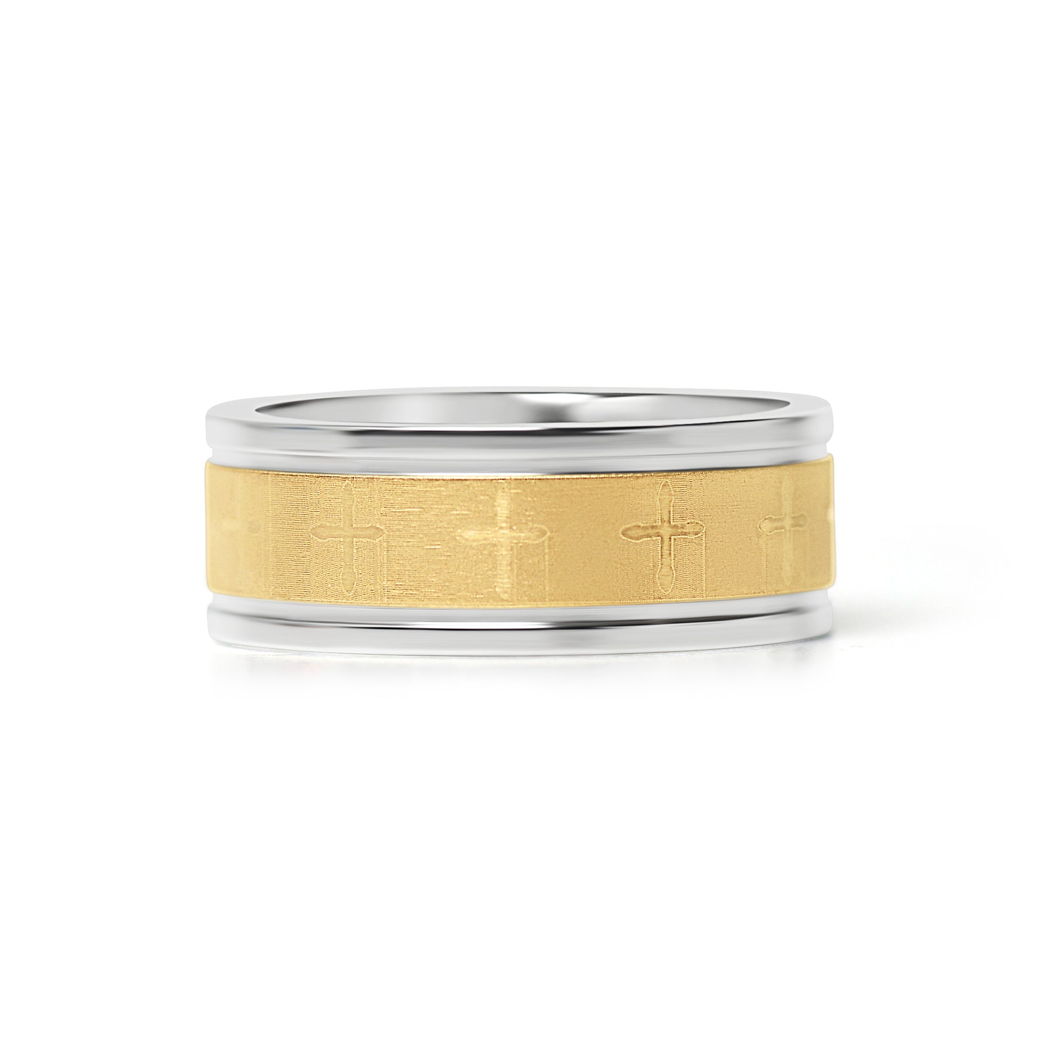 18K Gold PVD Stainless Steel Cross Pattern Ring