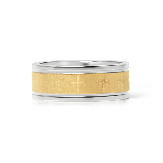 18K Gold PVD Stainless Steel Cross Pattern Ring