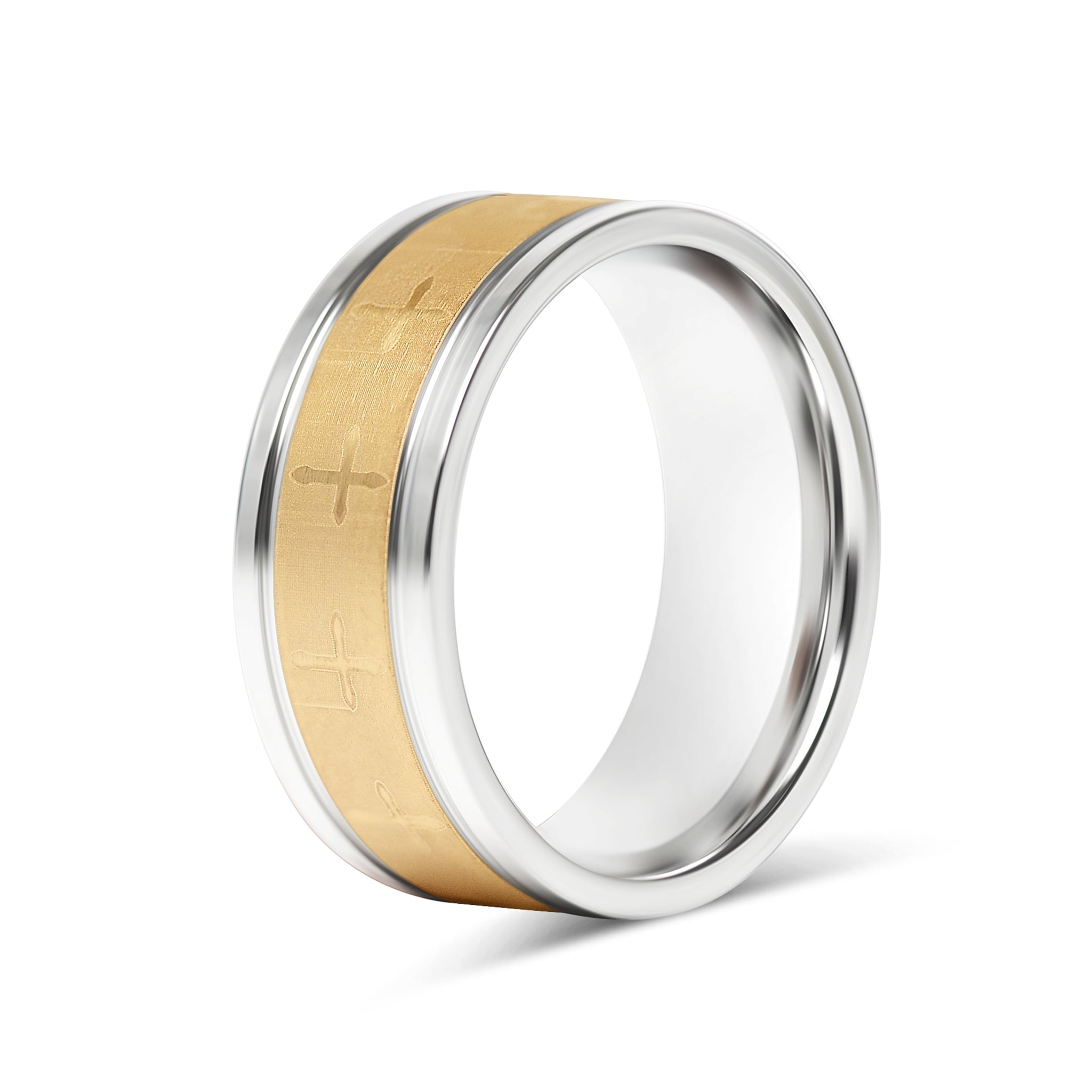 18K Gold PVD Stainless Steel Cross Pattern Ring