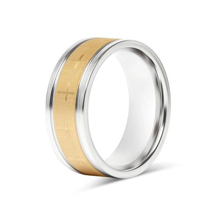 18K Gold PVD Stainless Steel Cross Pattern Ring
