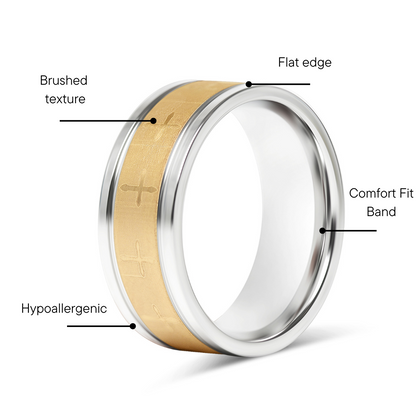 18K Gold PVD Stainless Steel Cross Pattern Ring