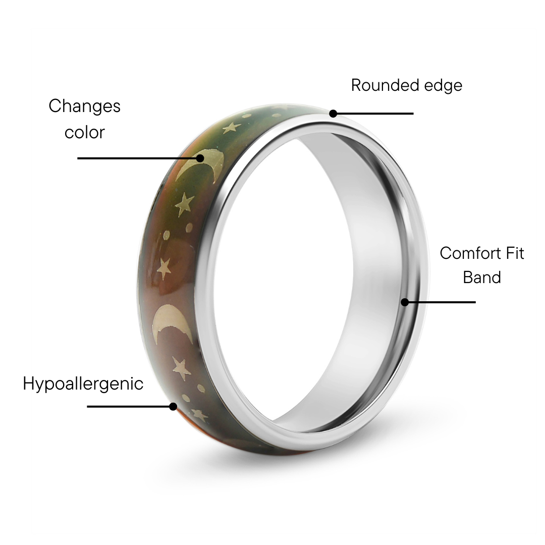 Stainless Steel Mood Band With Stars And Moons Ring
