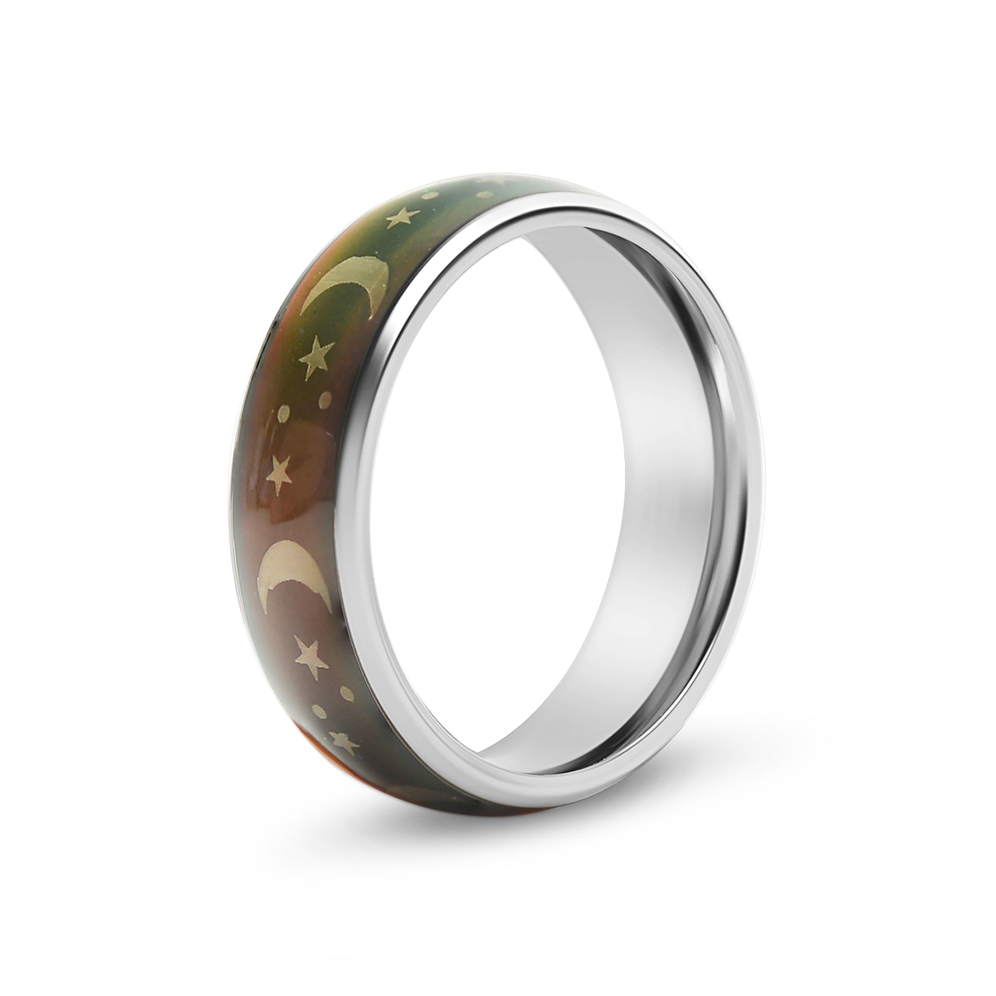 Stainless Steel Mood Band With Stars And Moons Ring