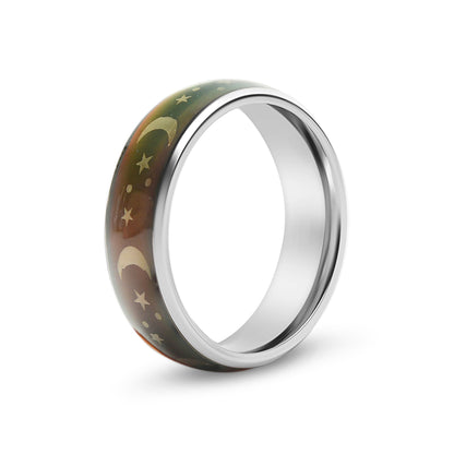 Stainless Steel Mood Band With Stars And Moons Ring