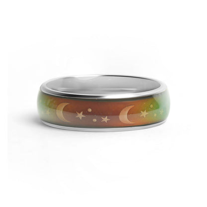 Stainless Steel Mood Band With Stars And Moons Ring