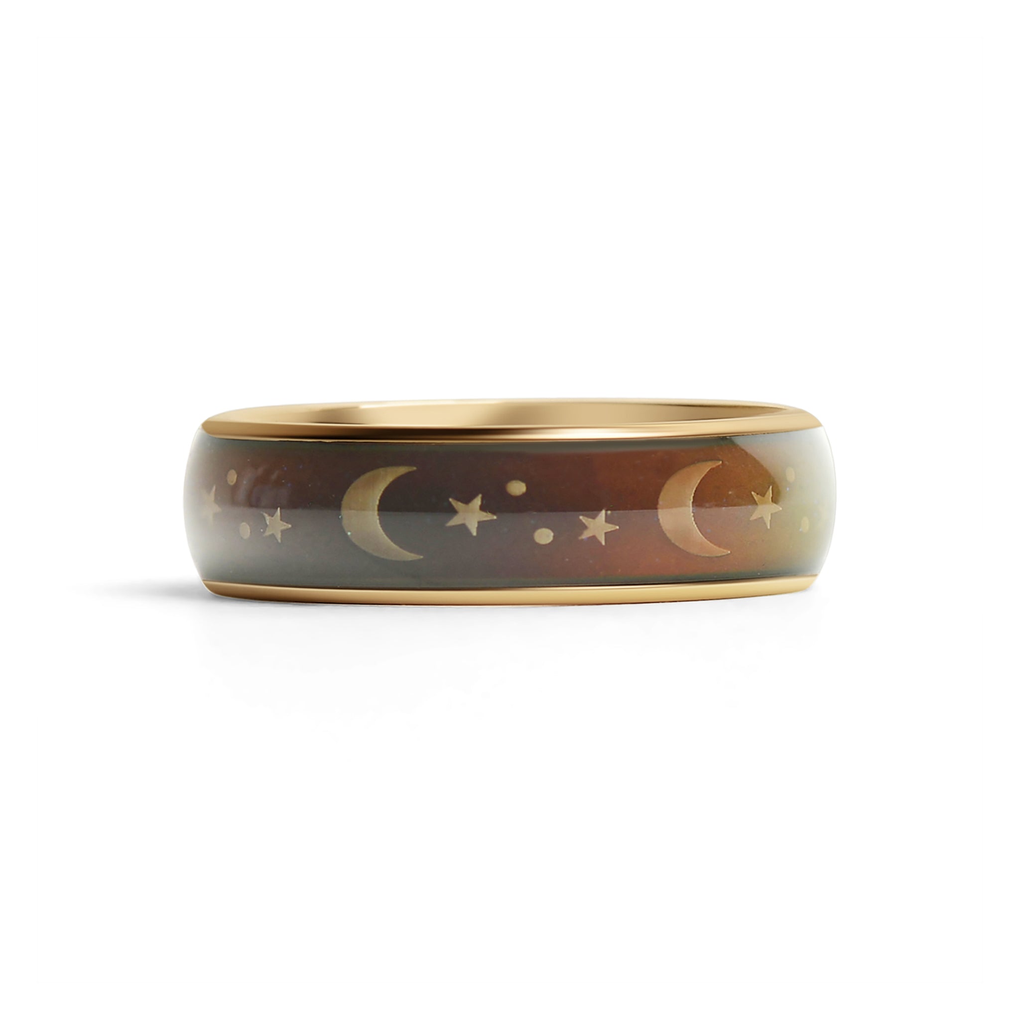 18K Gold PVD Stainless Steel Mood Band With Stars And Moons Ring