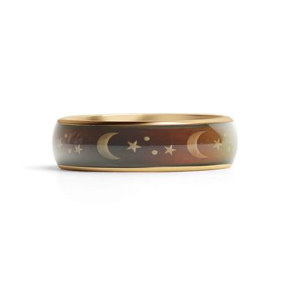 18K Gold PVD Stainless Steel Mood Band With Stars And Moons Ring
