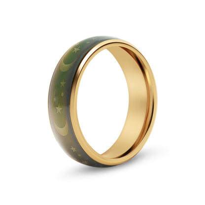 18K Gold PVD Stainless Steel Mood Band With Stars And Moons Ring