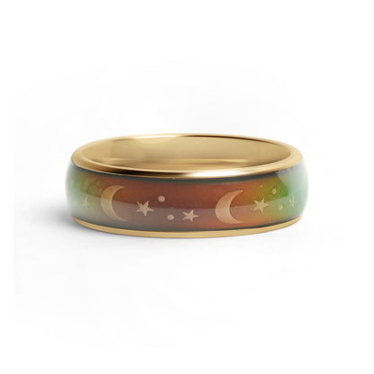 18K Gold PVD Stainless Steel Mood Band With Stars And Moons Ring