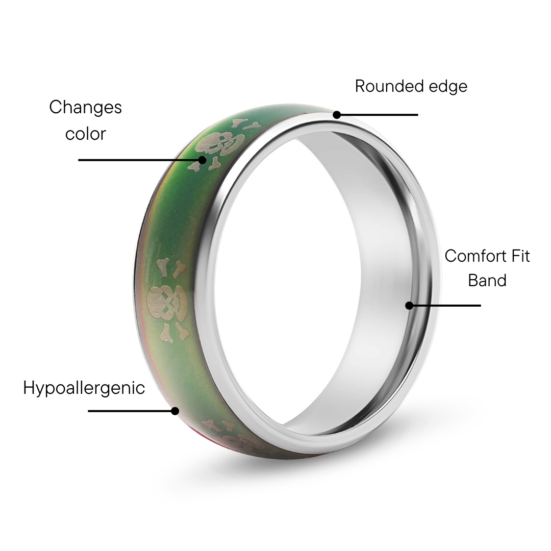 Stainless Steel Mood Band With Skull And Crossbones Ring