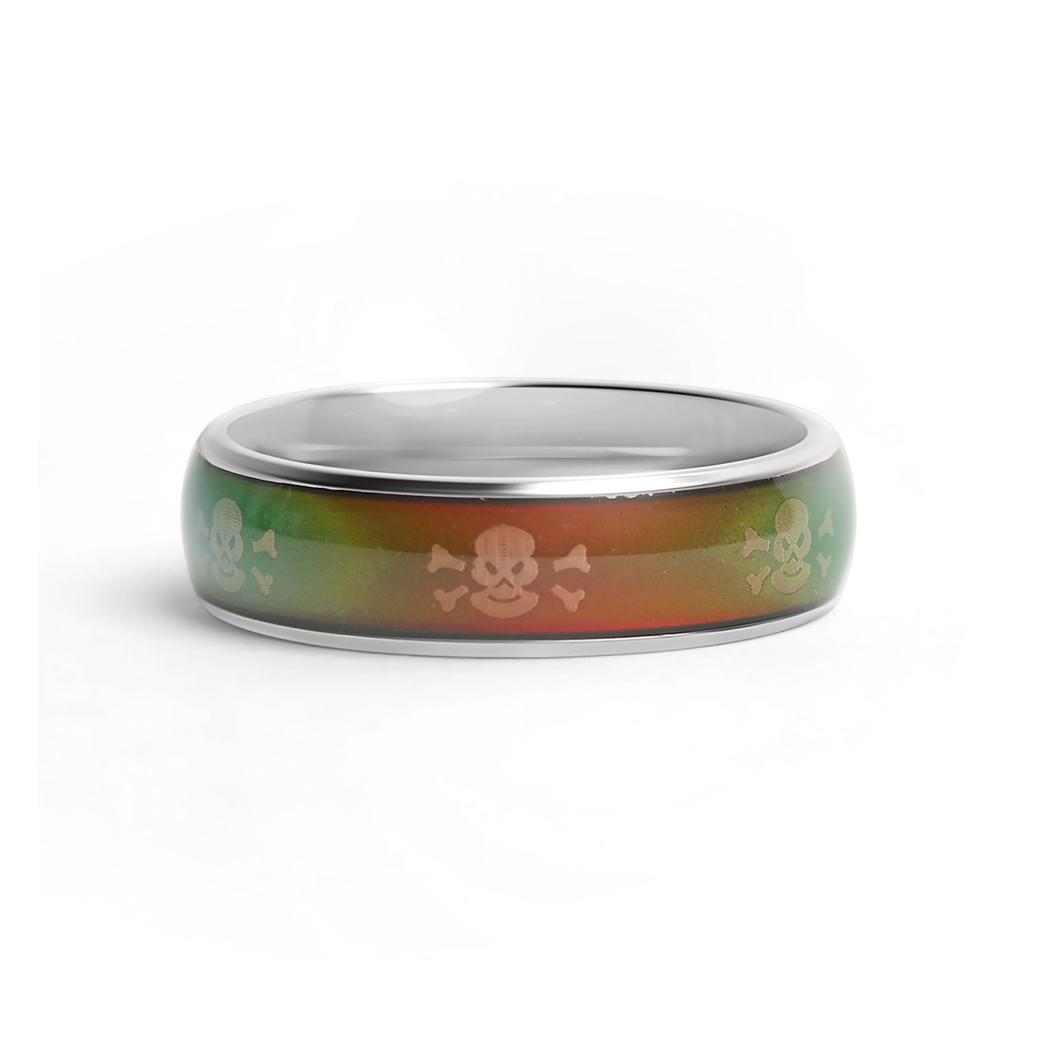 Stainless Steel Mood Band With Skull And Crossbones Ring
