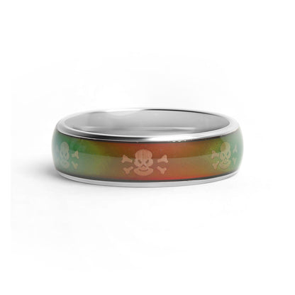 Stainless Steel Mood Band With Skull And Crossbones Ring