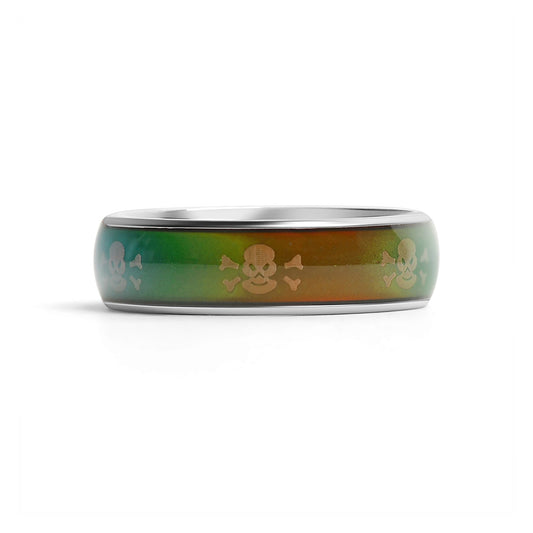 Stainless Steel Mood Band With Skull And Crossbones Ring