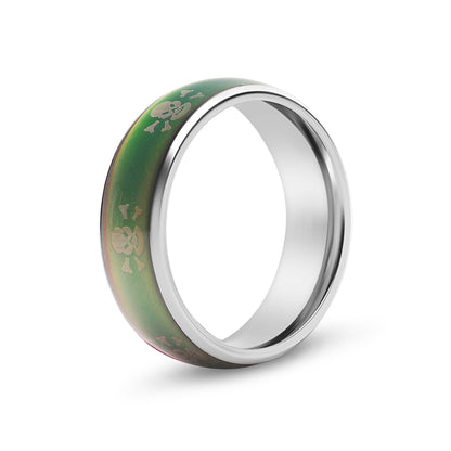 Stainless Steel Mood Band With Skull And Crossbones Ring