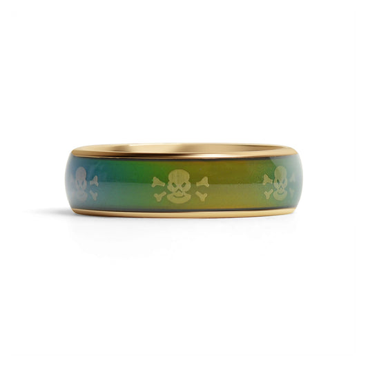 18K Gold PVD Stainless Steel Skull & Crossbones Mood Ring