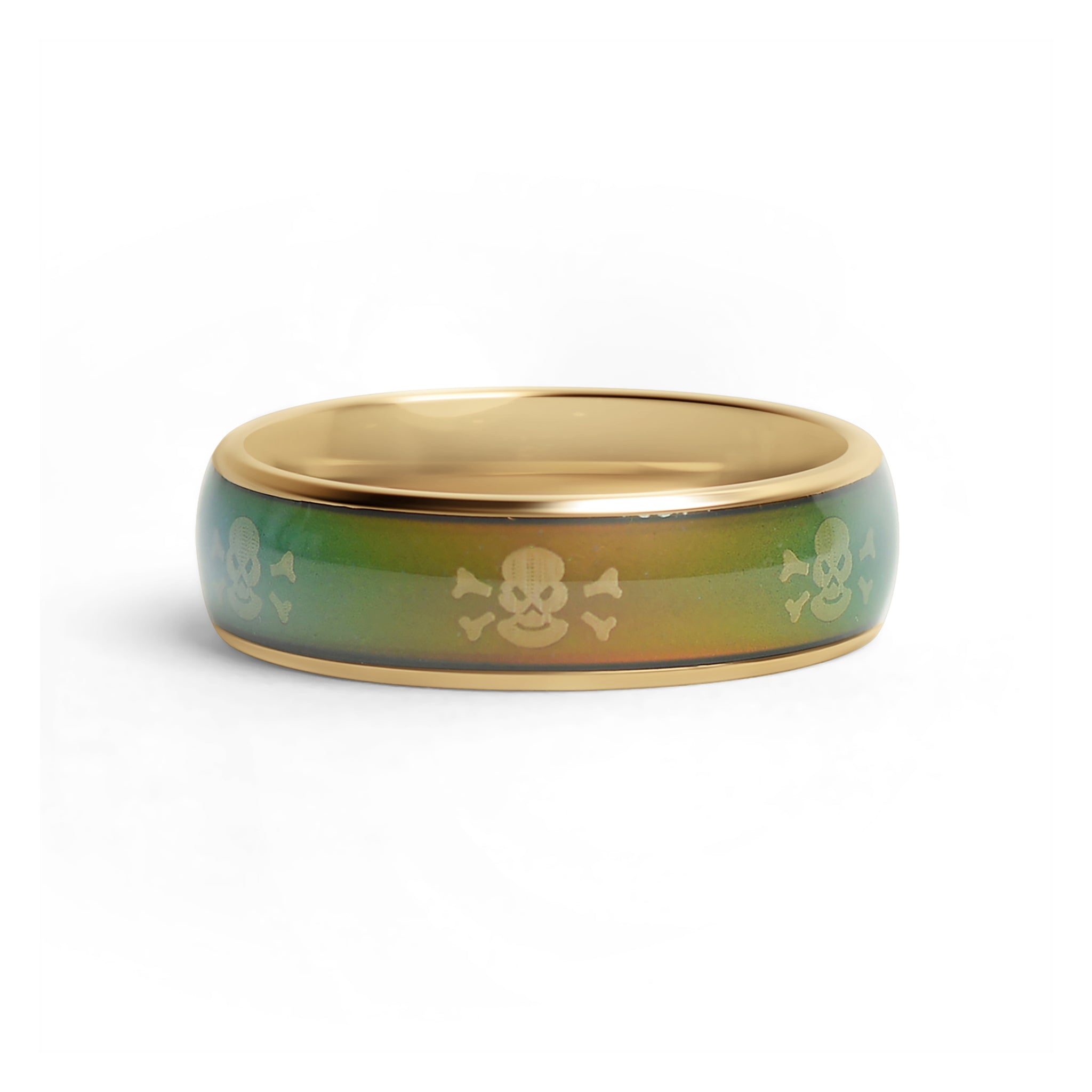 18K Gold PVD Stainless Steel Skull & Crossbones Mood Ring