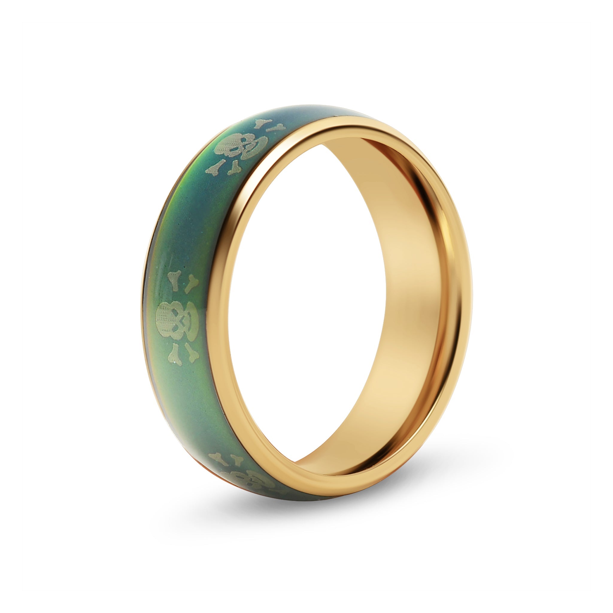 18K Gold PVD Stainless Steel Skull & Crossbones Mood Ring