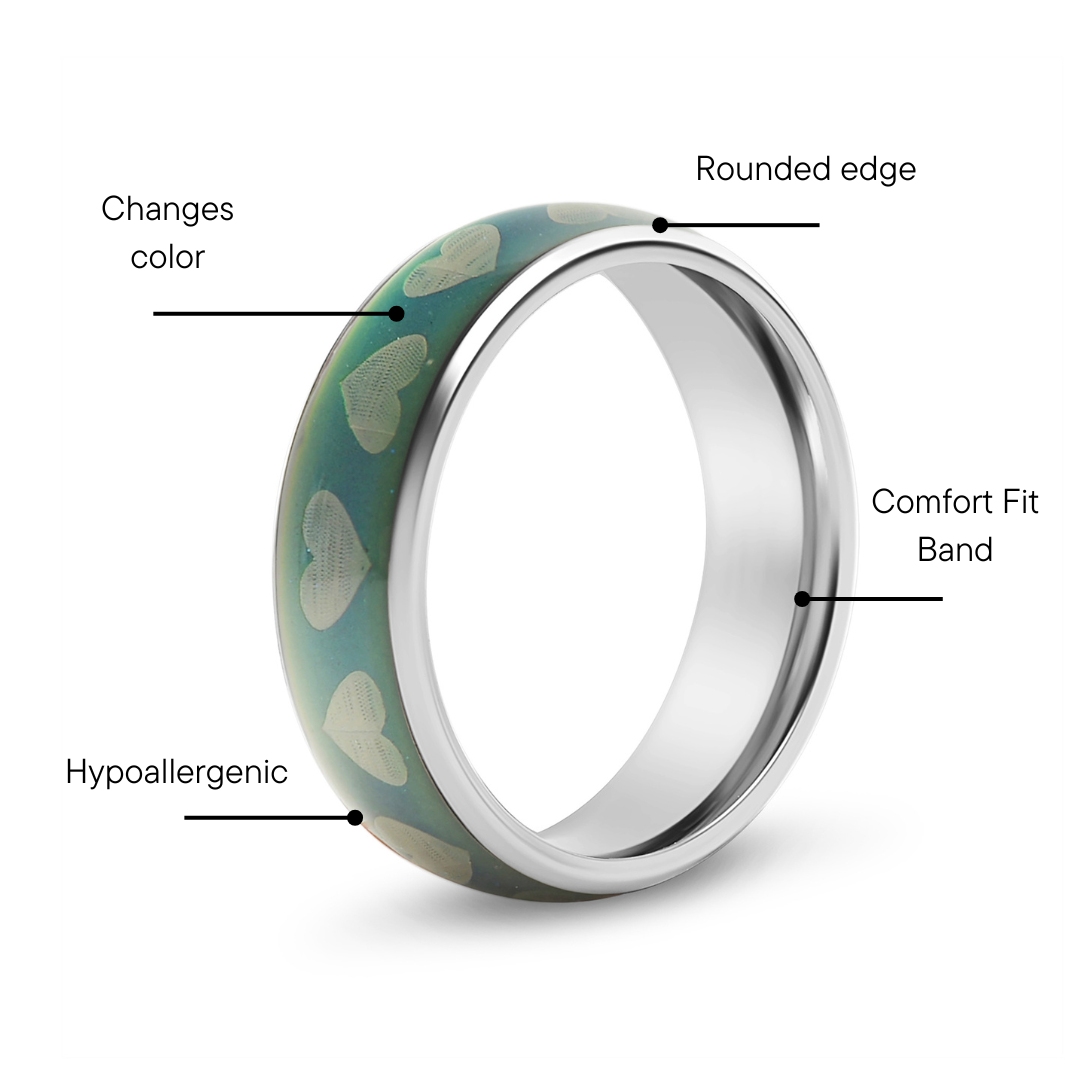 Stainless Steel Mood Band With Hearts Ring