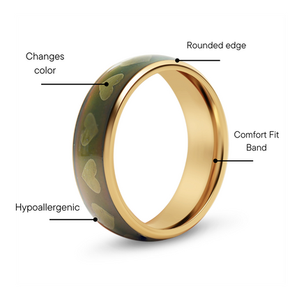 18K Gold PVD Stainless Steel Mood Band With Hearts Ring