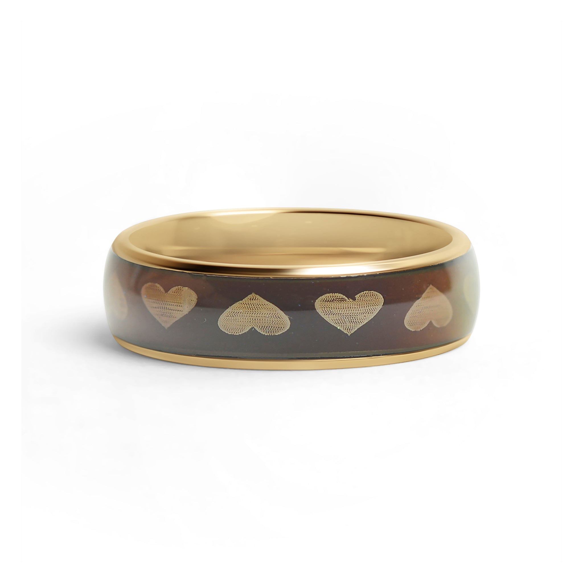 18K Gold PVD Stainless Steel Mood Band With Hearts Ring