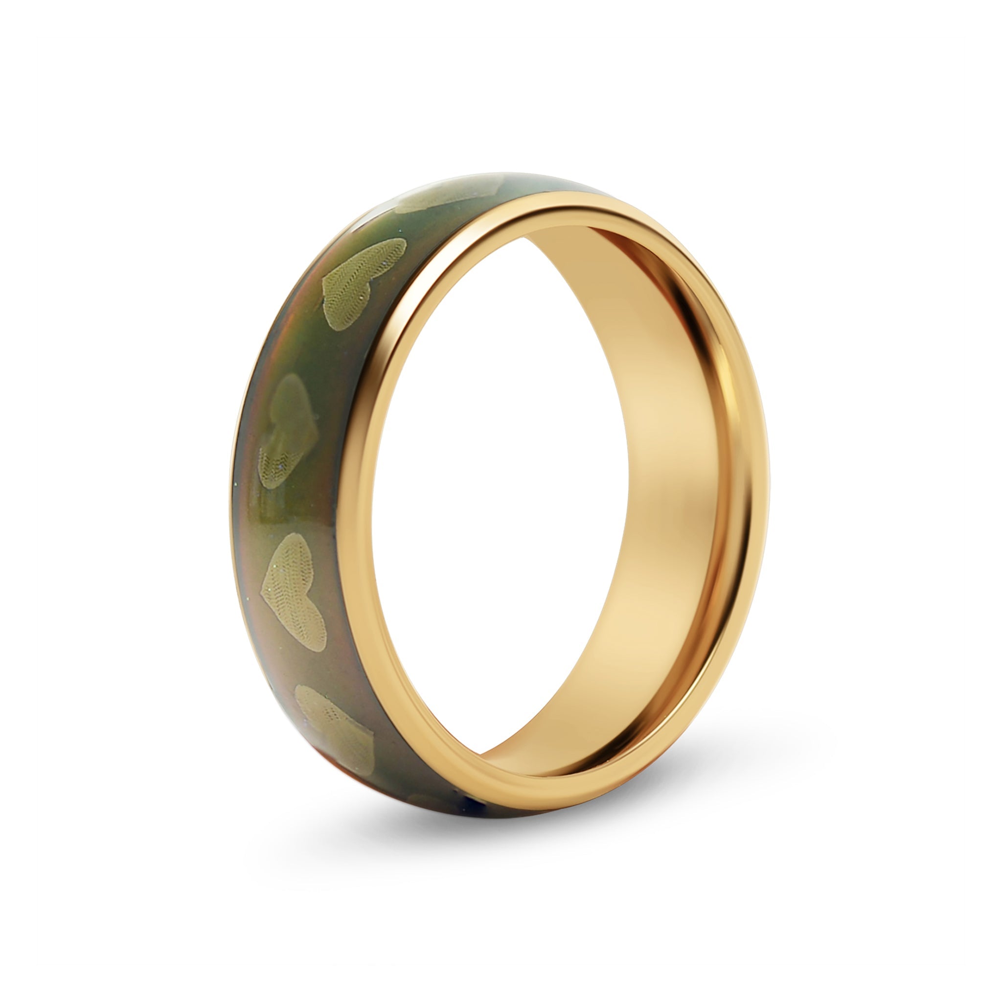 18K Gold PVD Stainless Steel Mood Band With Hearts Ring