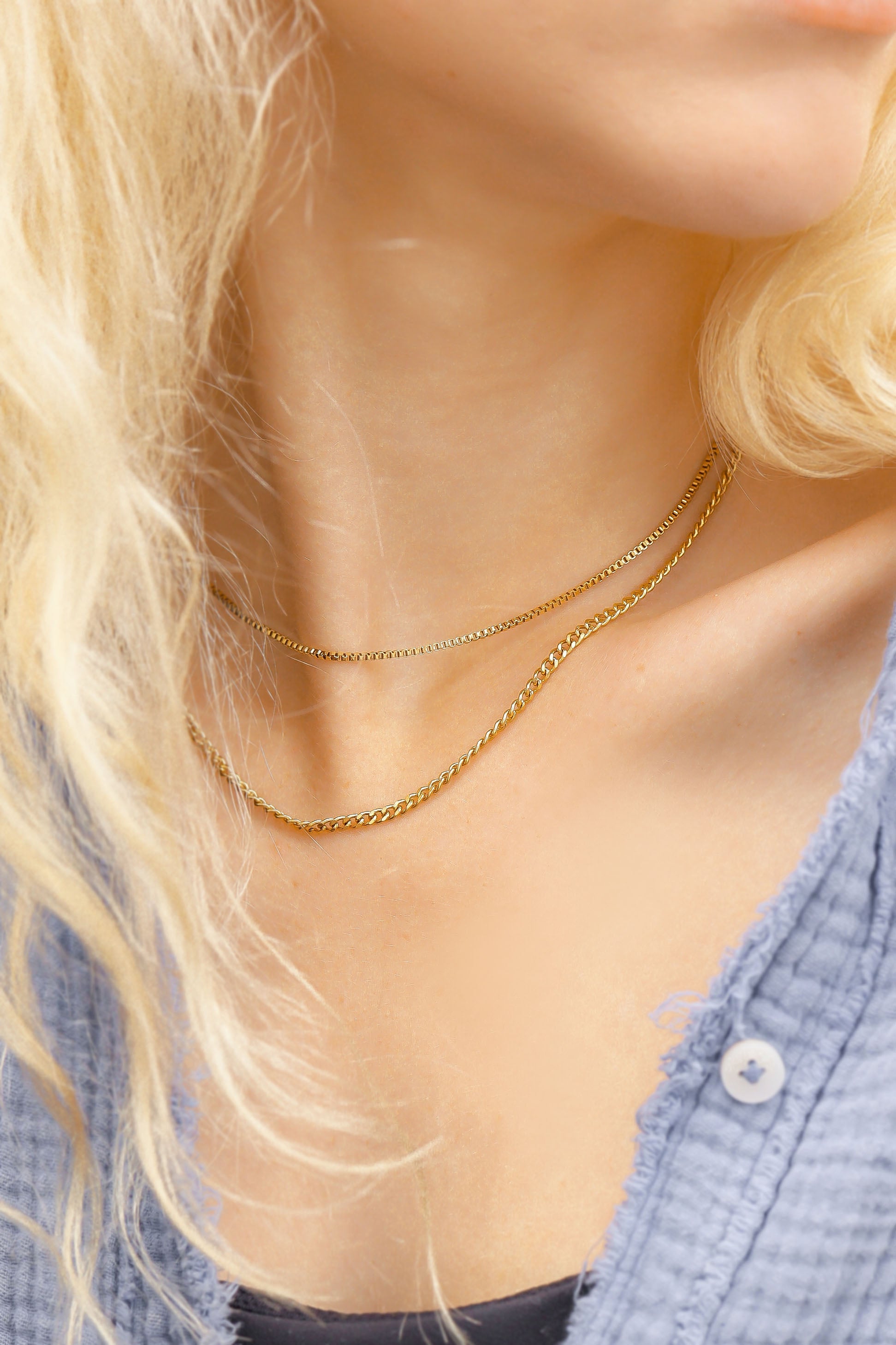 18K Gold PVD Stainless Steel Diamond Cut Curb Chain Necklace