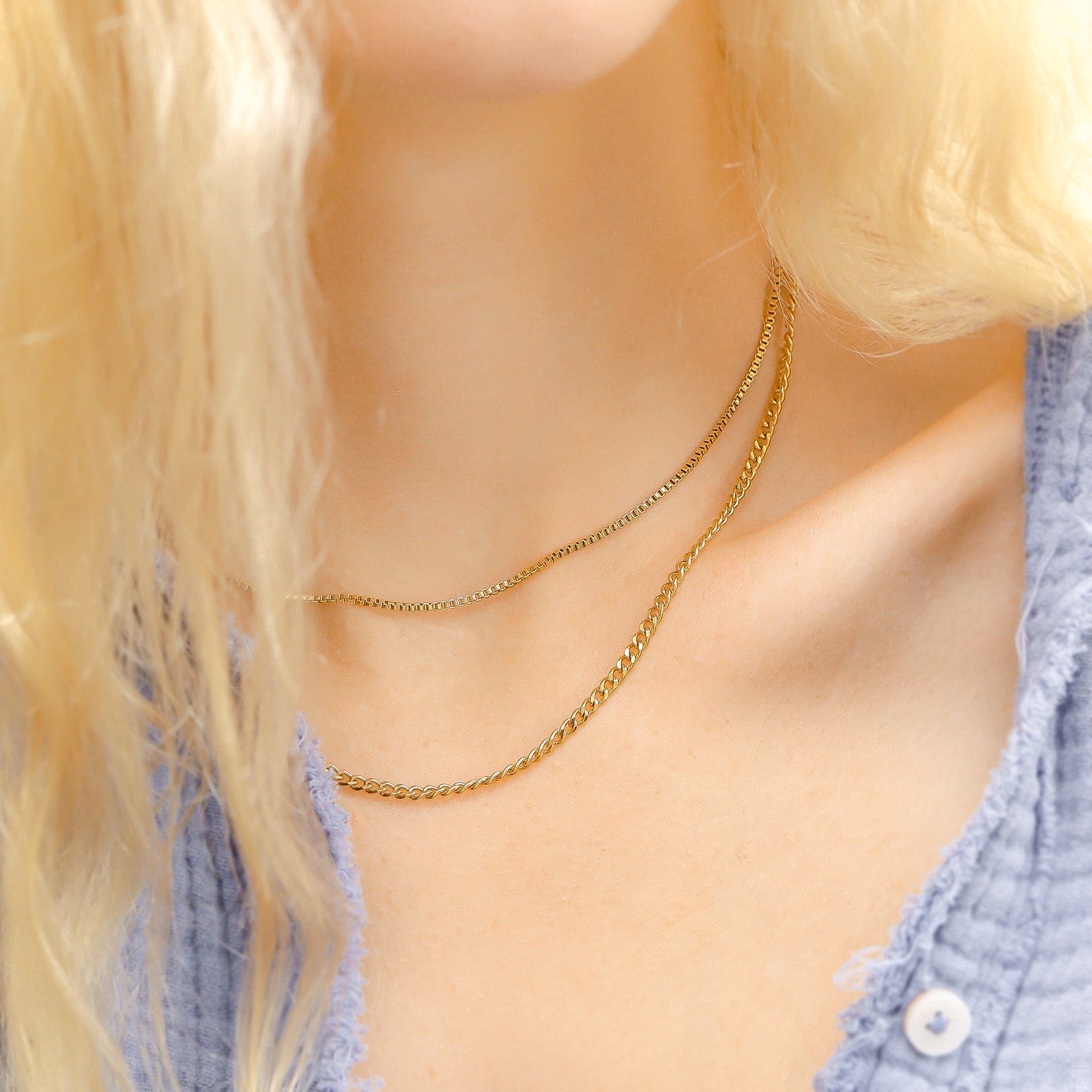 18K Gold PVD Stainless Steel 1.5mm Box Chain Necklace