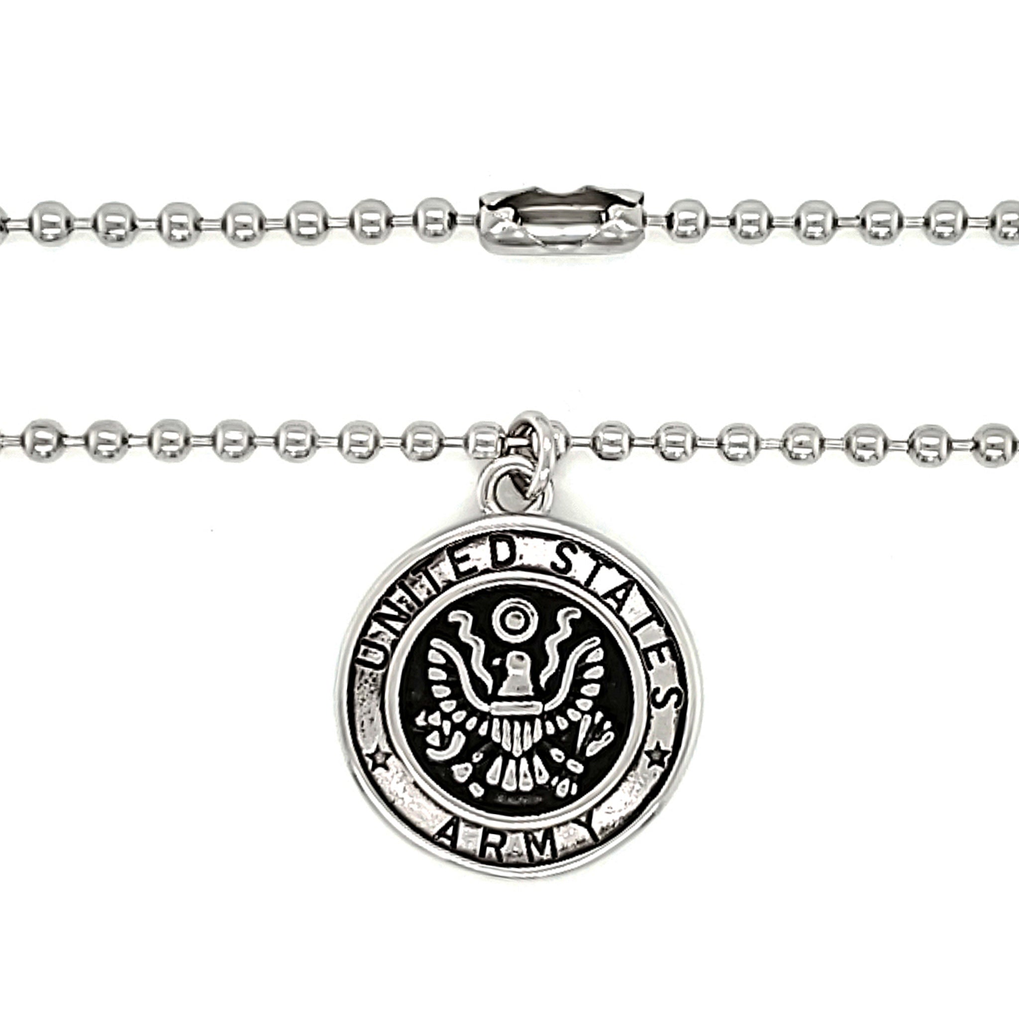 Stainless Steel United States Army Polished Pendant with Ball Chain