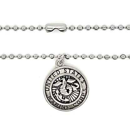 Stainless Steel United States Marine Corps Polished Pendant on Ball Chain