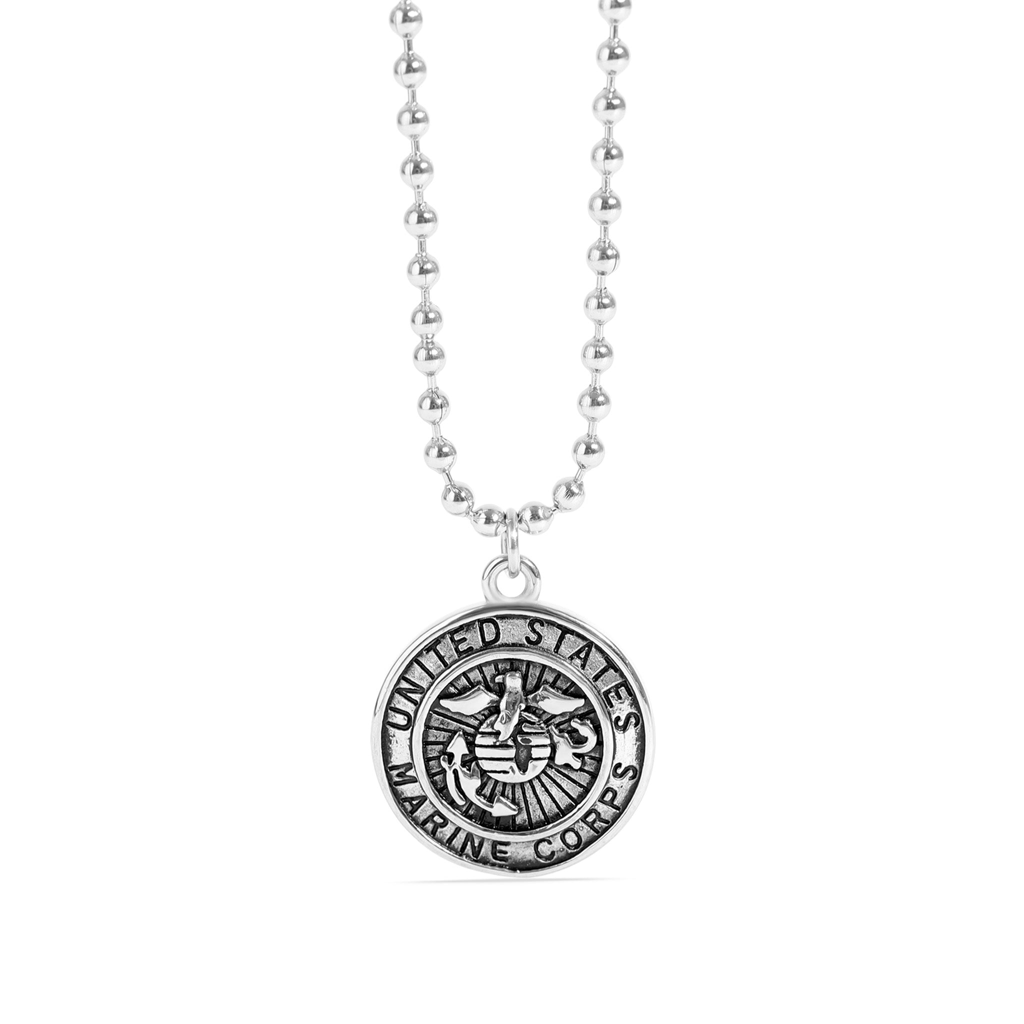 Stainless Steel United States Marine Corps Polished Pendant on Ball Chain