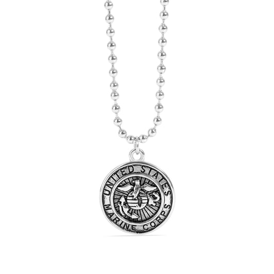 Stainless Steel United States Marine Corps Polished Pendant on Ball Chain