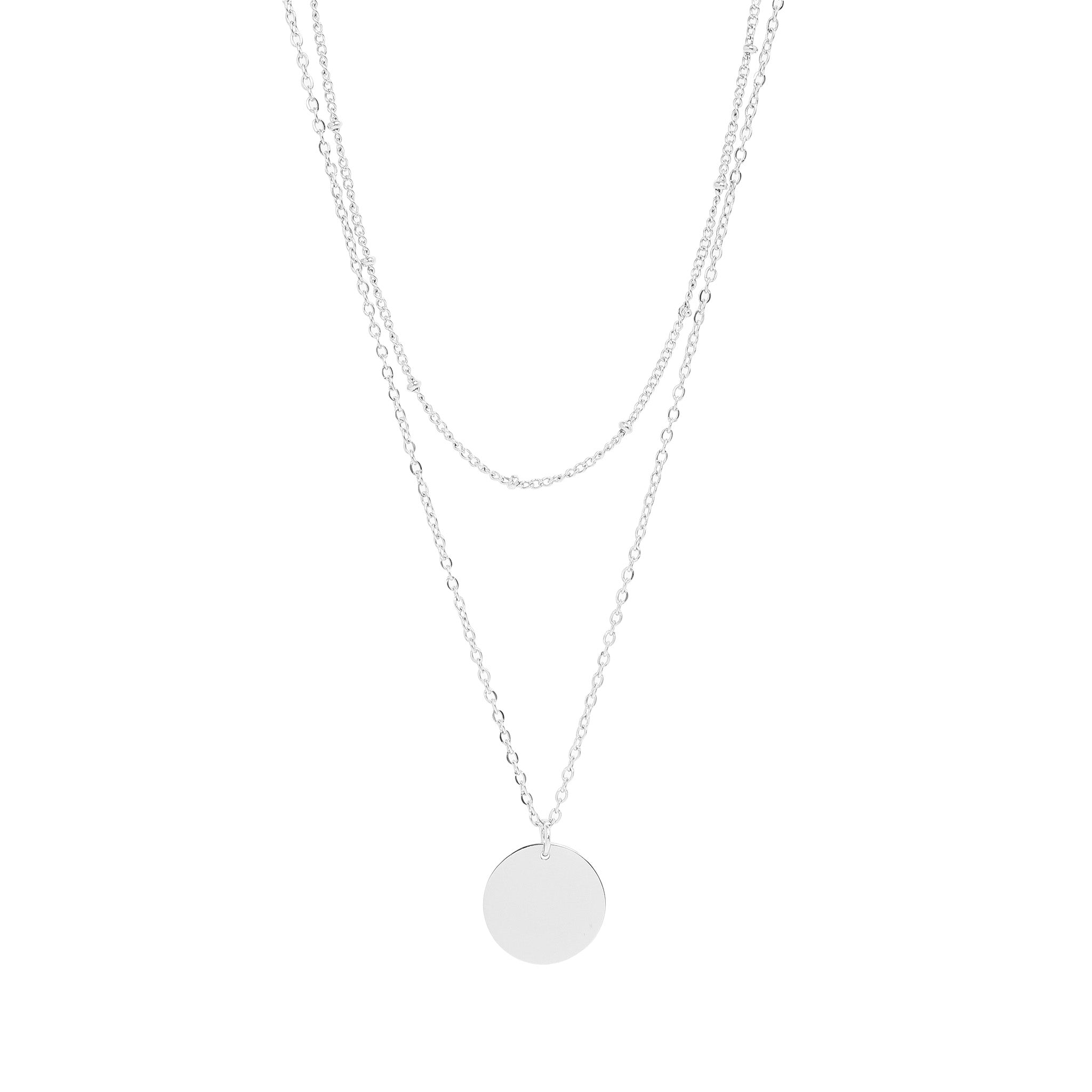 18K Gold PVD Stainless Steel Loop and Satellite Chain Blank Disk Layered Necklace