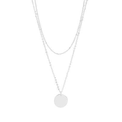 18K Gold PVD Stainless Steel Loop and Satellite Chain Blank Disk Layered Necklace
