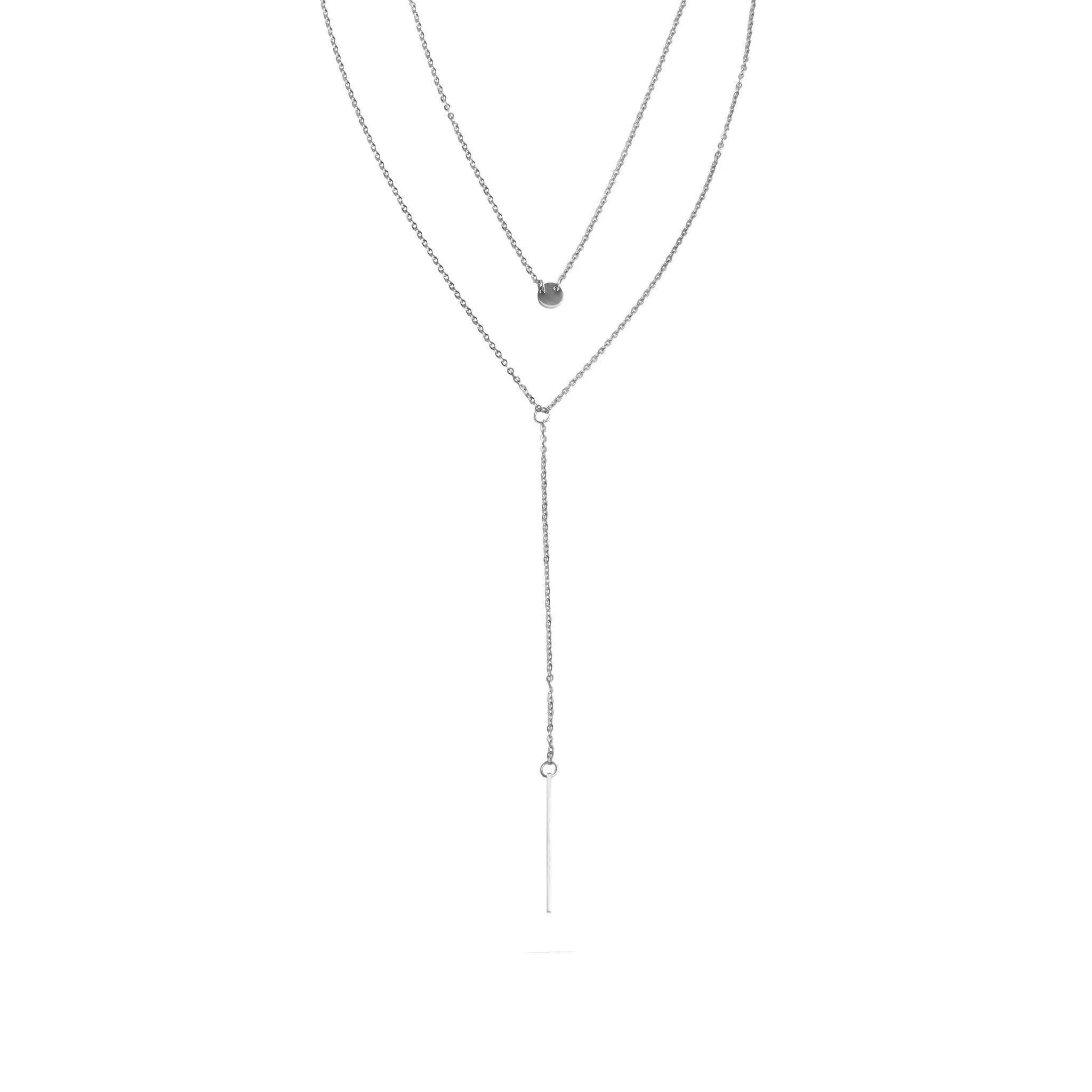 18K Gold PVD Stainless Steel Circle and Satellite Layered Chain Necklace