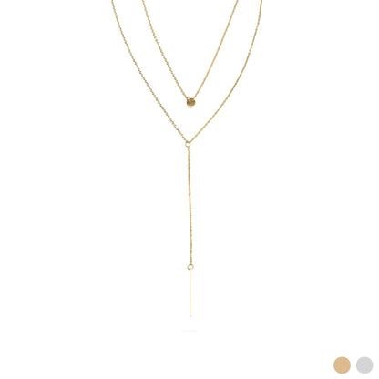 18K Gold PVD Stainless Steel Circle and Satellite Layered Chain Necklace
