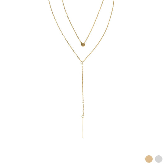 18K Gold PVD Stainless Steel Circle and Satellite Layered Chain Necklace