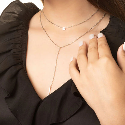 18K Gold PVD Stainless Steel Circle and Satellite Layered Chain Necklace