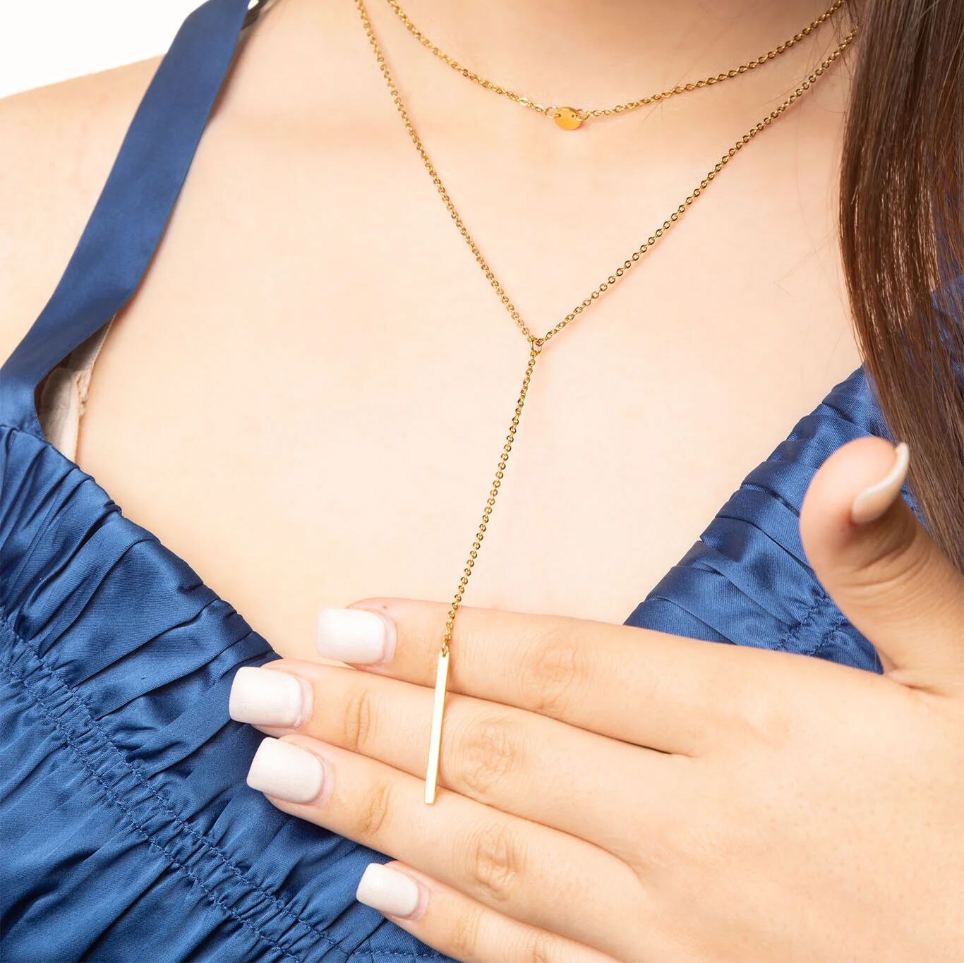18K Gold PVD Stainless Steel Circle and Satellite Layered Chain Necklace