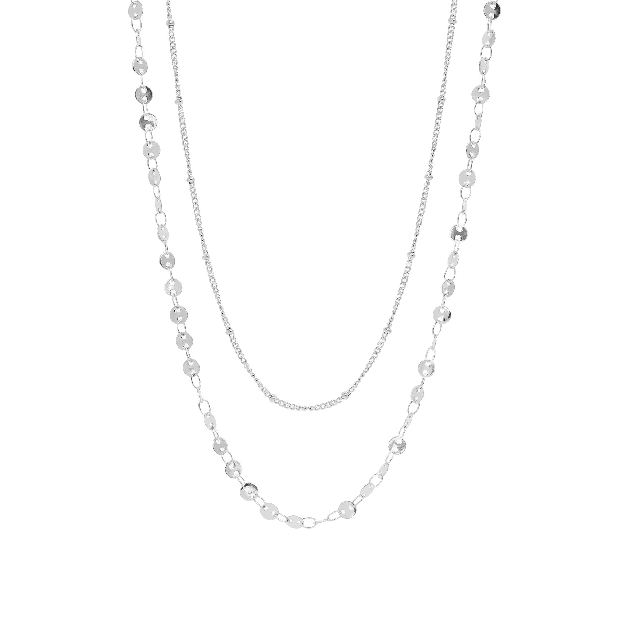 18K Gold PVD Stainless Steel Circle & Satellite Chain Layered Necklace